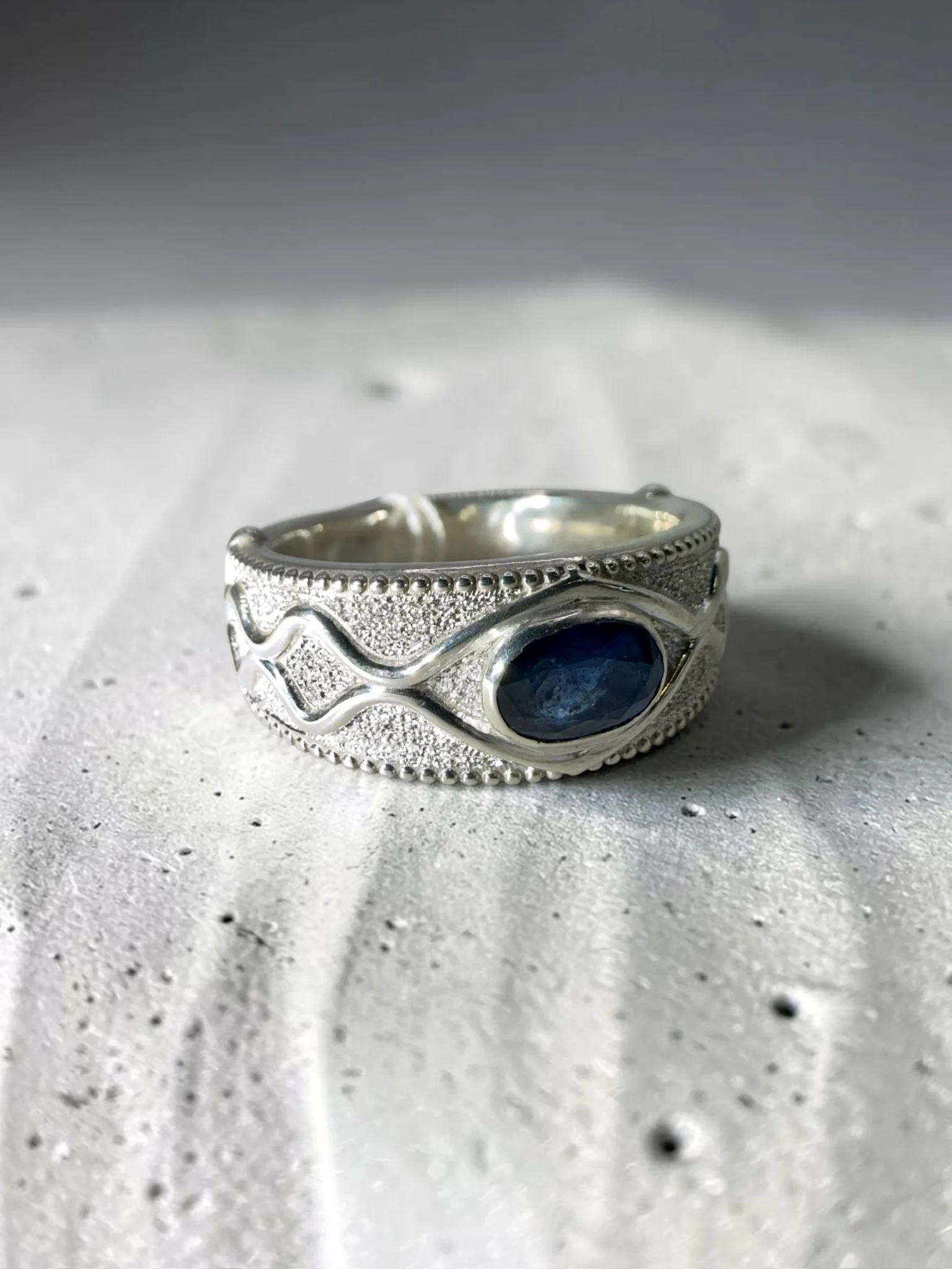 Handcrafted Ring of Air Sapphire Ring in Sterling Silver