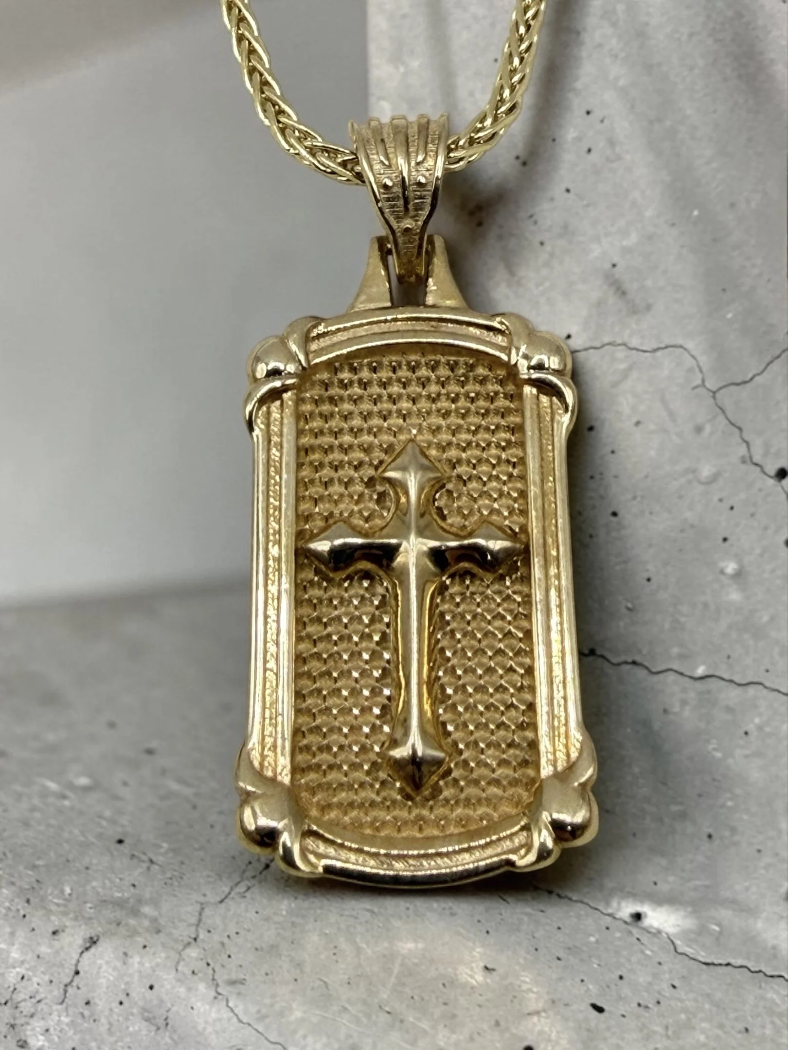 14K Yellow Gold Cross Shield Pendant