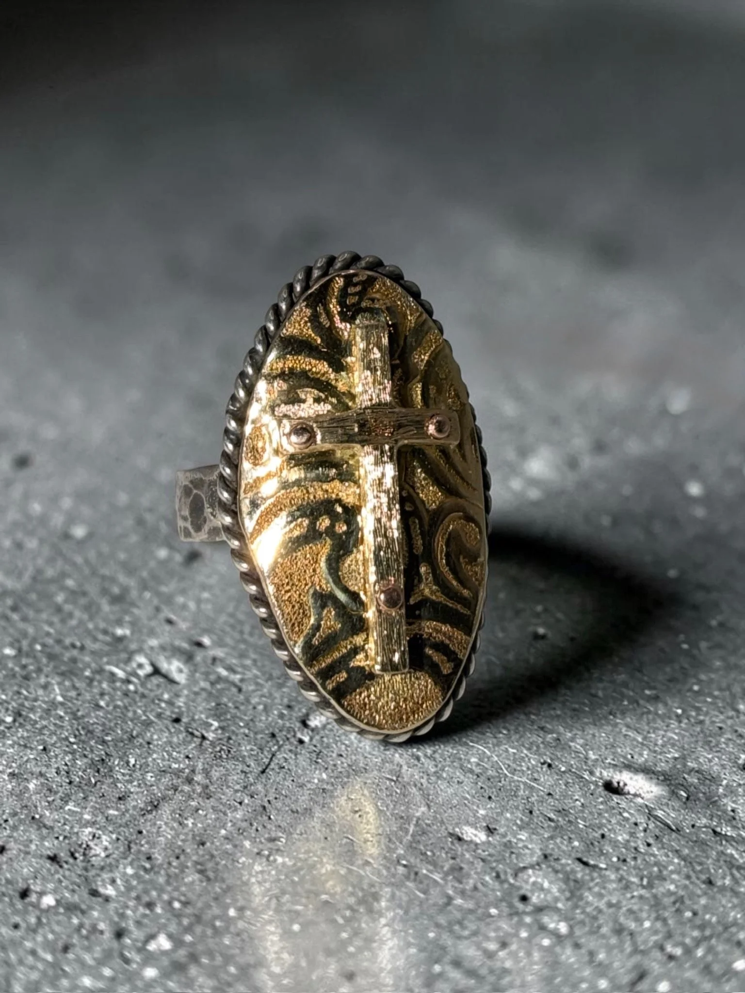 Handcrafted Shield Cross Ring