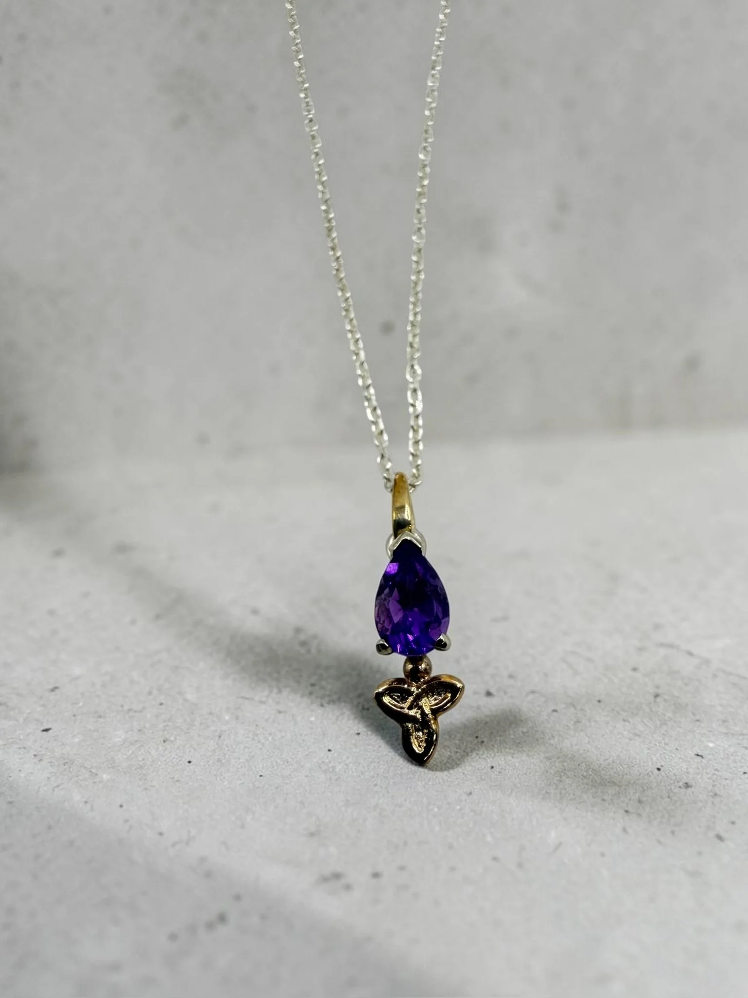 Handcrafted Amethyst Trinity Pendant Necklace