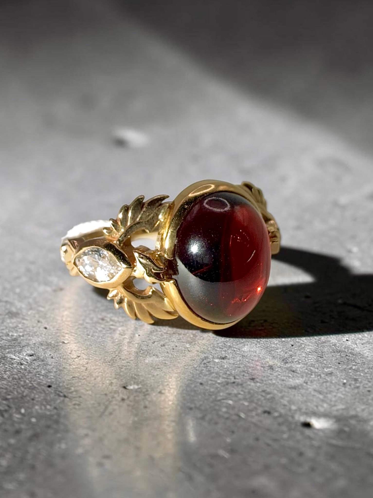 Phoenix Garnet & Diamond Ring in 14K Yellow Gold