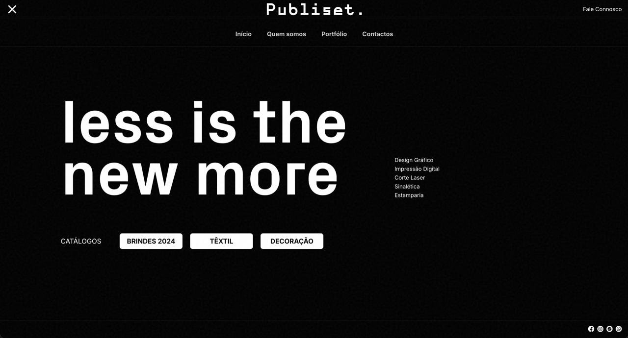 Website de empresa gráfica com listagem estratégica de serviços, localização e montra de projetos realizados.