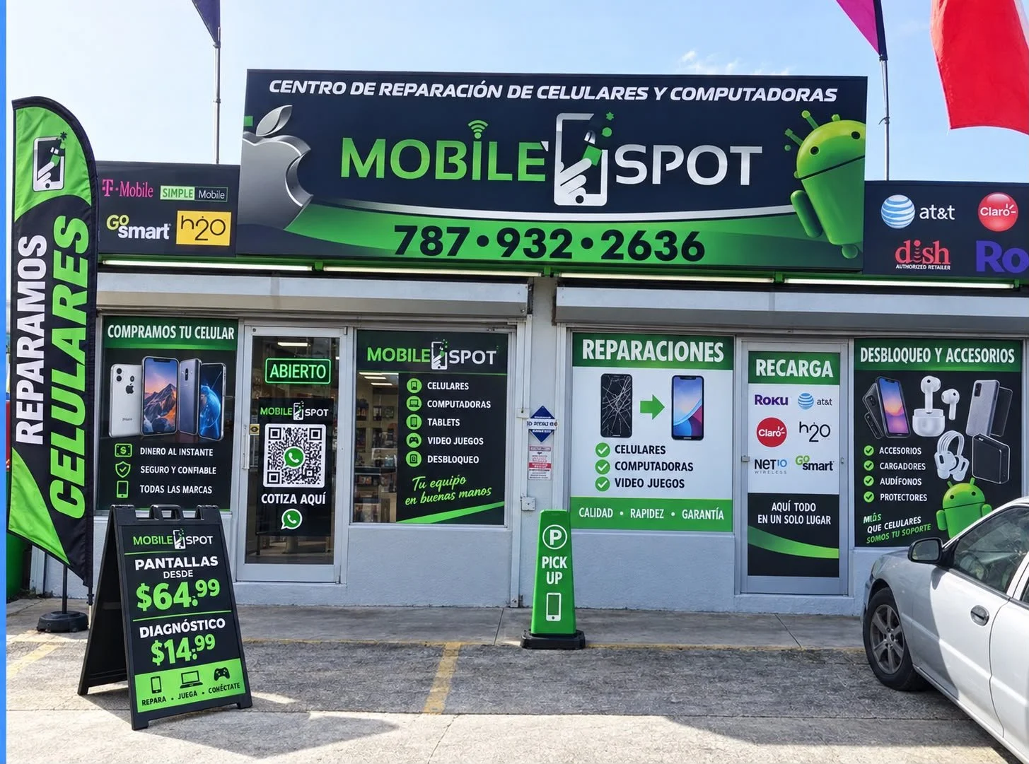 Fachada de Mobile Spot, centro de reparación de celulares y computadoras en Toa Alta.