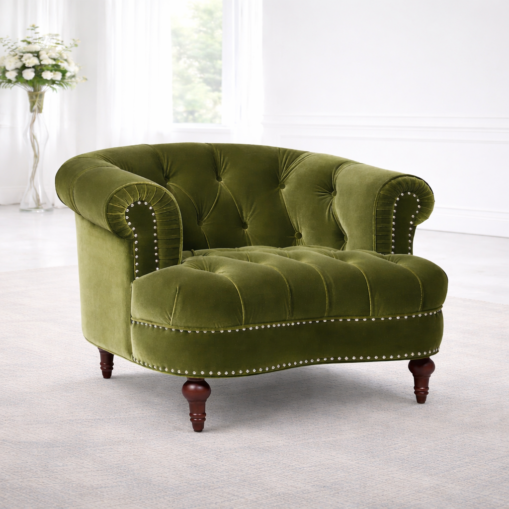 green armchair large white room.png