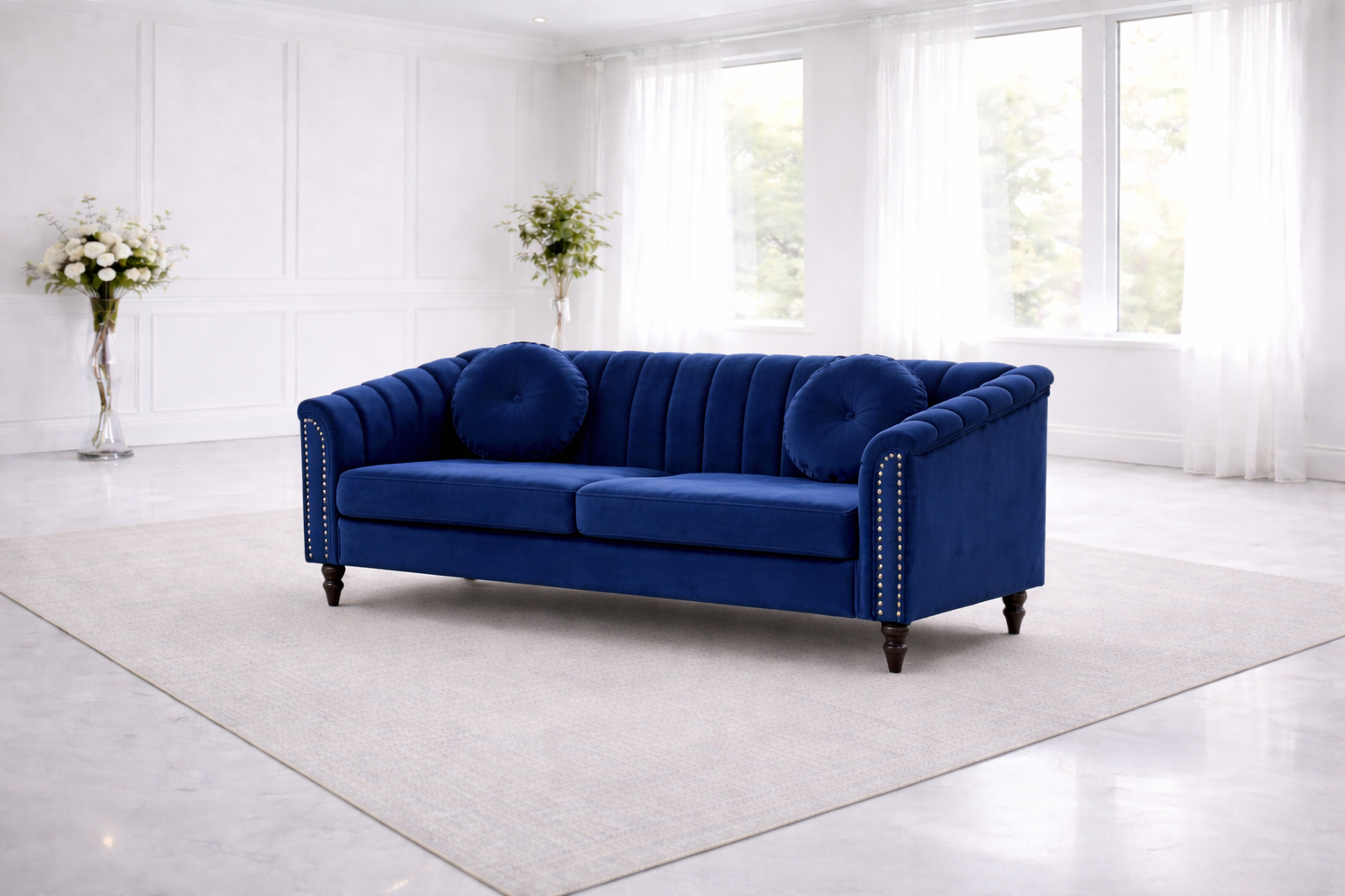 blue love seat white room.png