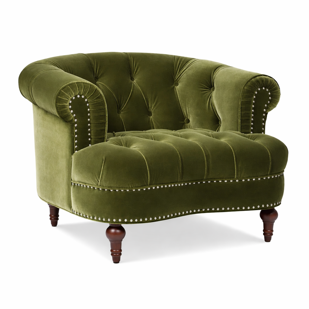 Green Plush Velvet Armchair - Rental
