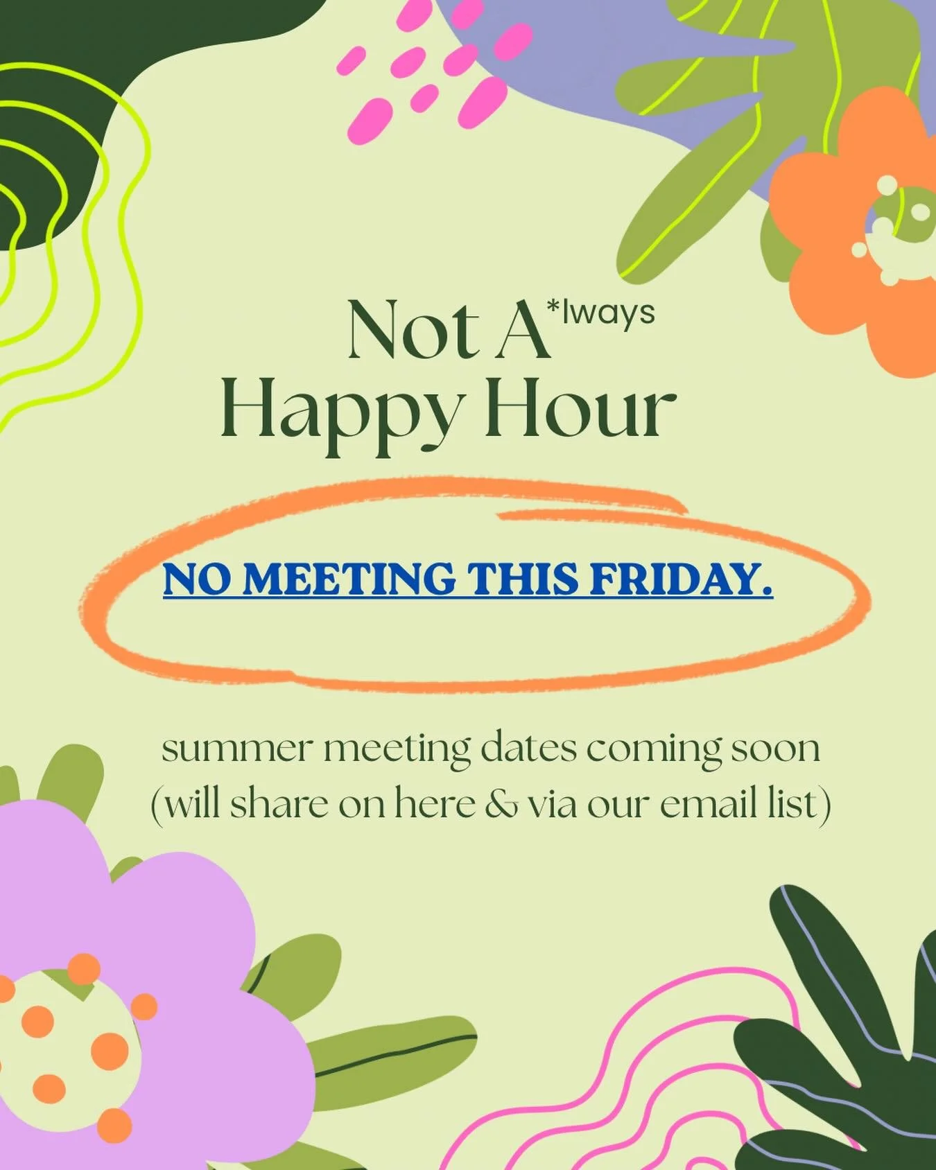 We have decided to move to once a month over the summer! We will share our summer dates very soon on here and via email. We will also remain open to adding additional dates if the want or need presents itself. 

We continue to feel so much gratitude 