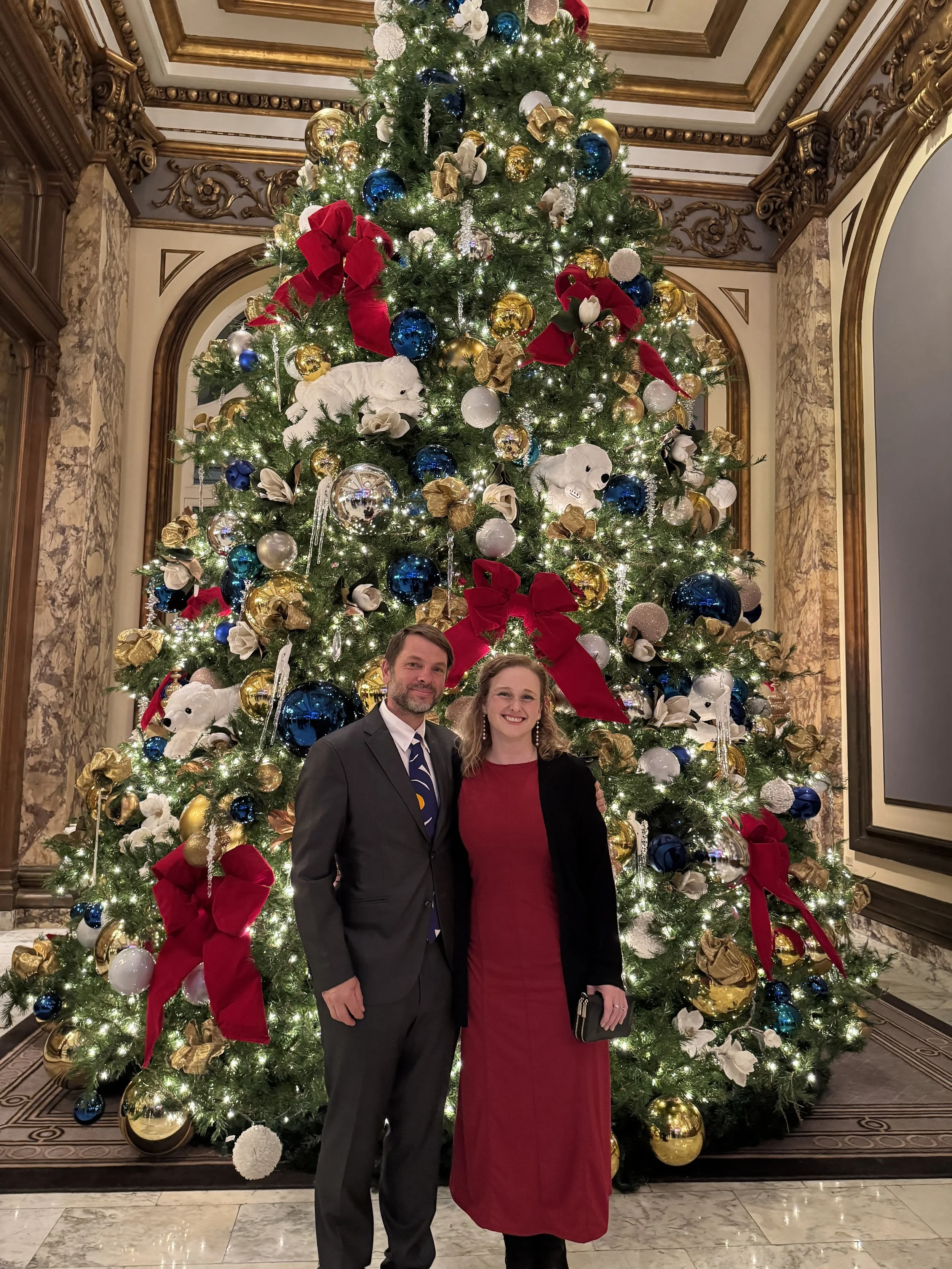 At the Fairmont prior to Chit Chat Club holiday party, 2025