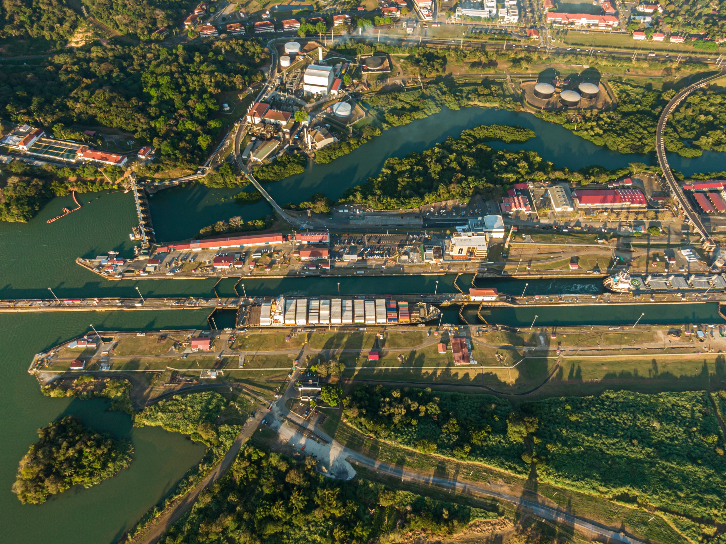 Panamax vessel transiting Miraflores Locks Panama Canal