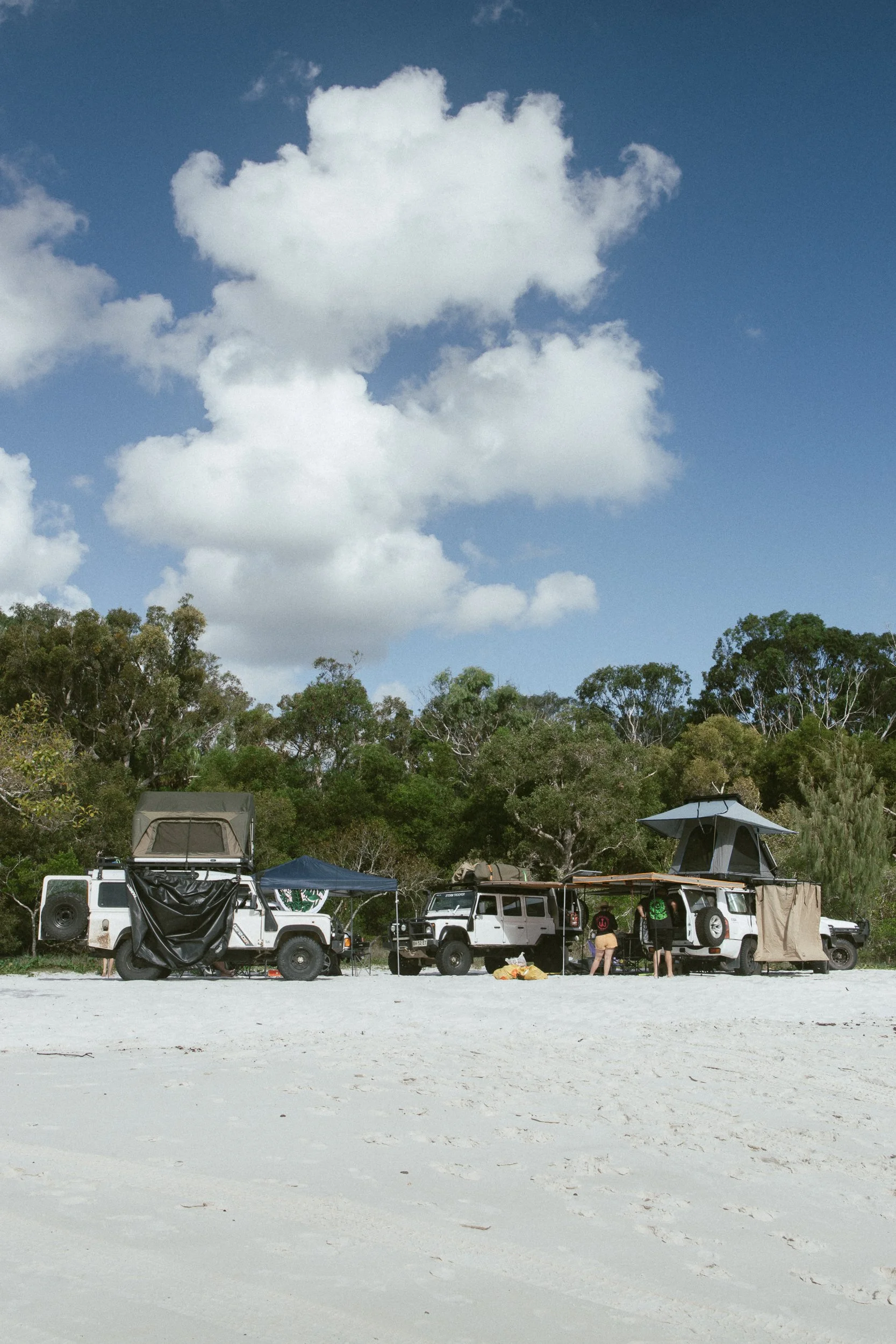 Setting up camp on K'Gari in Australia