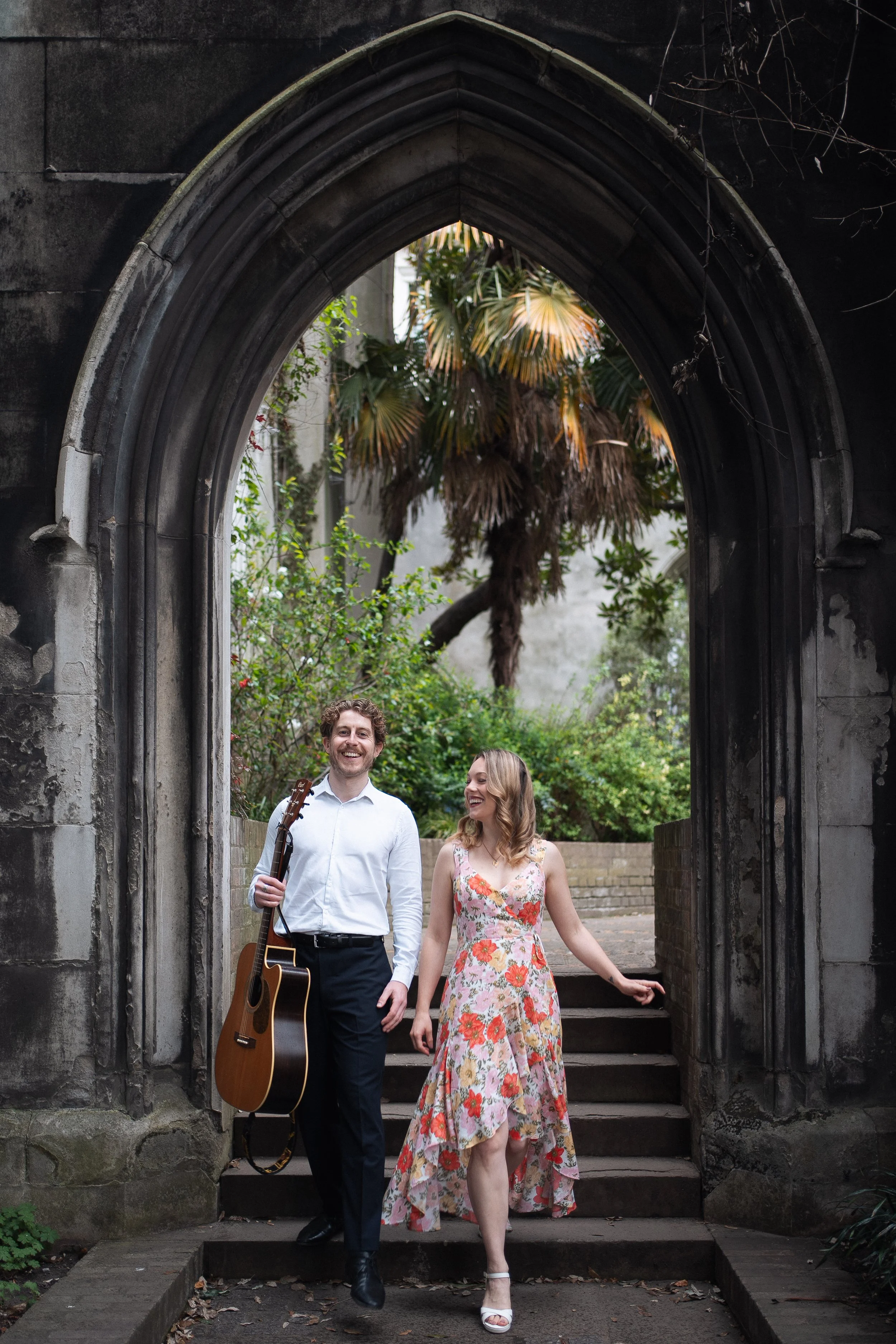 church wedding with live music performed by a guitarist and singer
