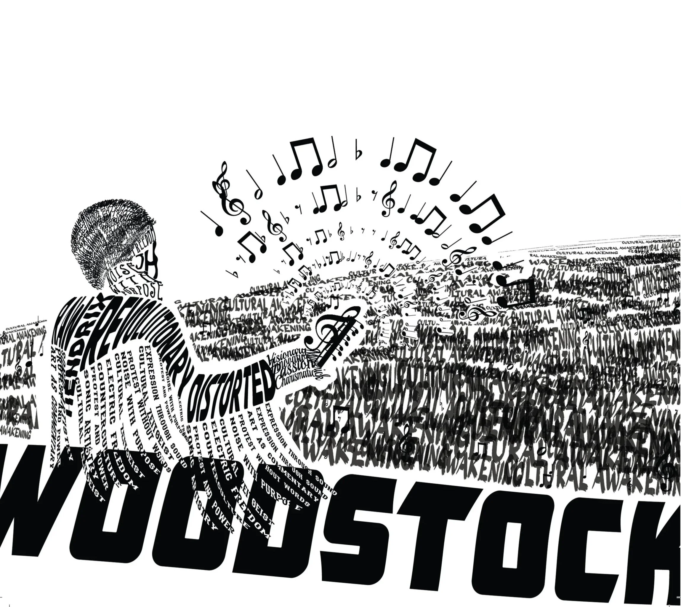 Line Aesthetics and Typographic Density of jimmy Hendrix at Woodstock
