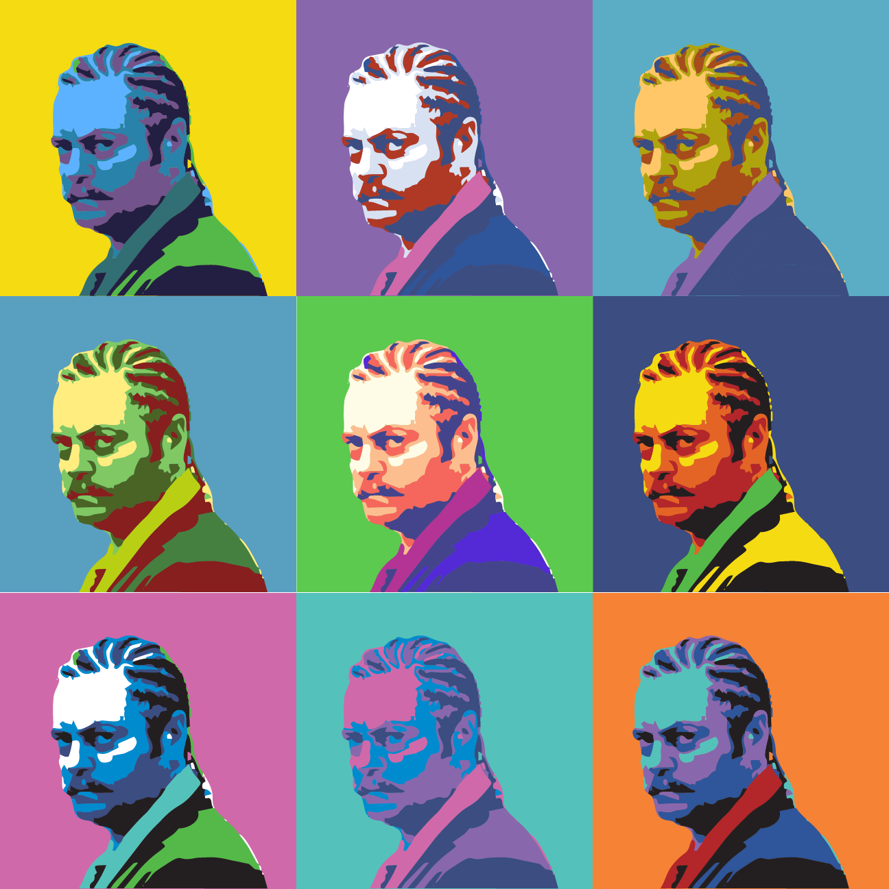 pattern images of Ron Swanson. colored 9 image square