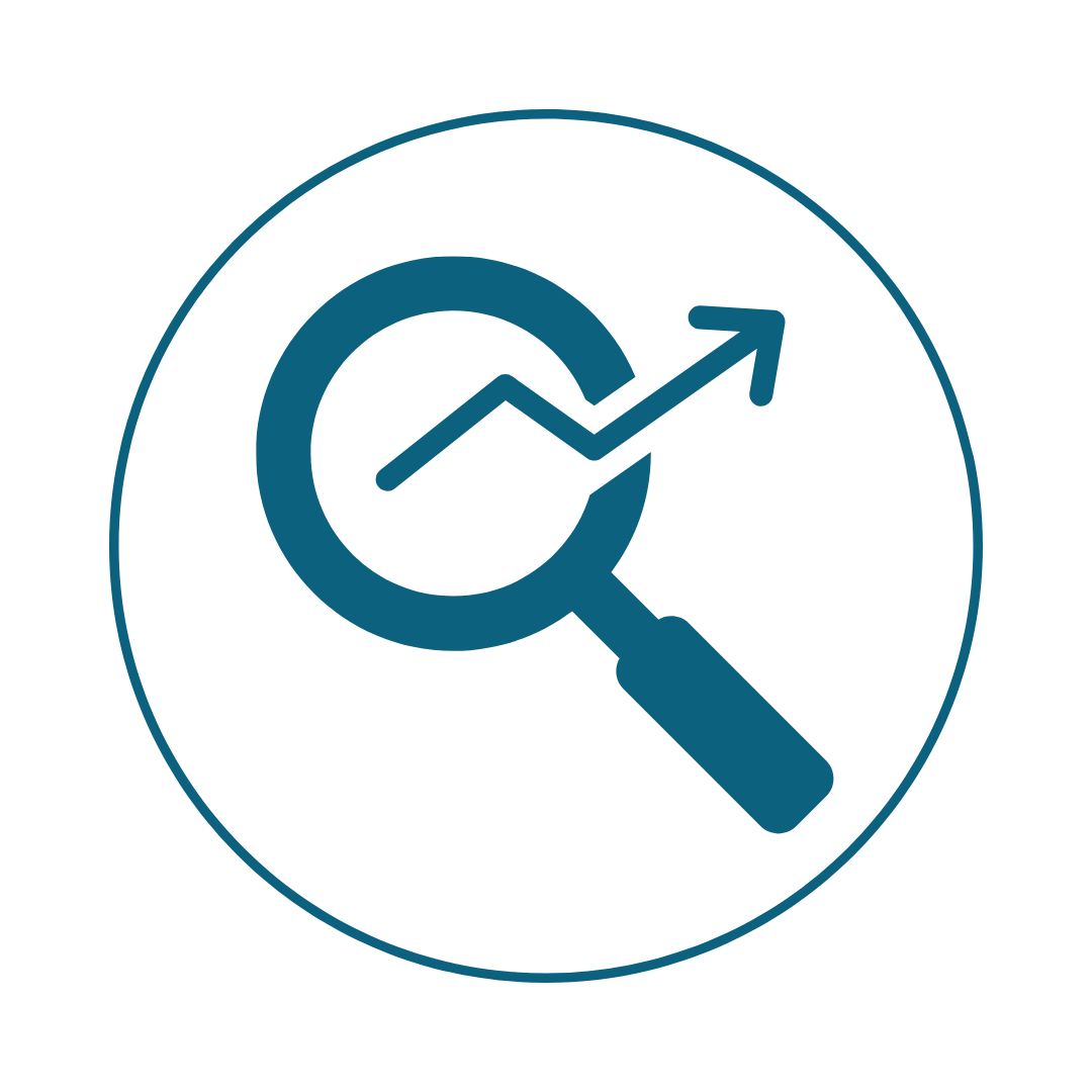 SEO icon showing magnifying glass with upward trend graph for Monterey County businesses