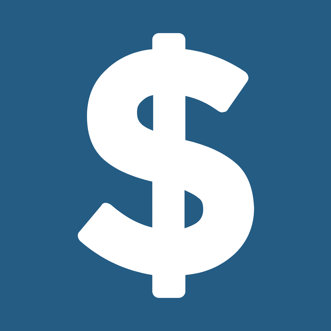 White dollar sign symbol on a blue background.