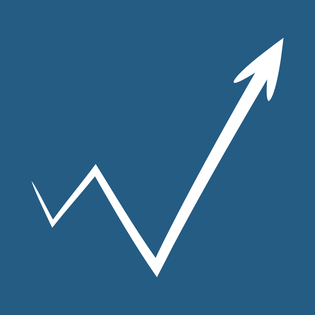 Line graph with an upward trend on a blue background.