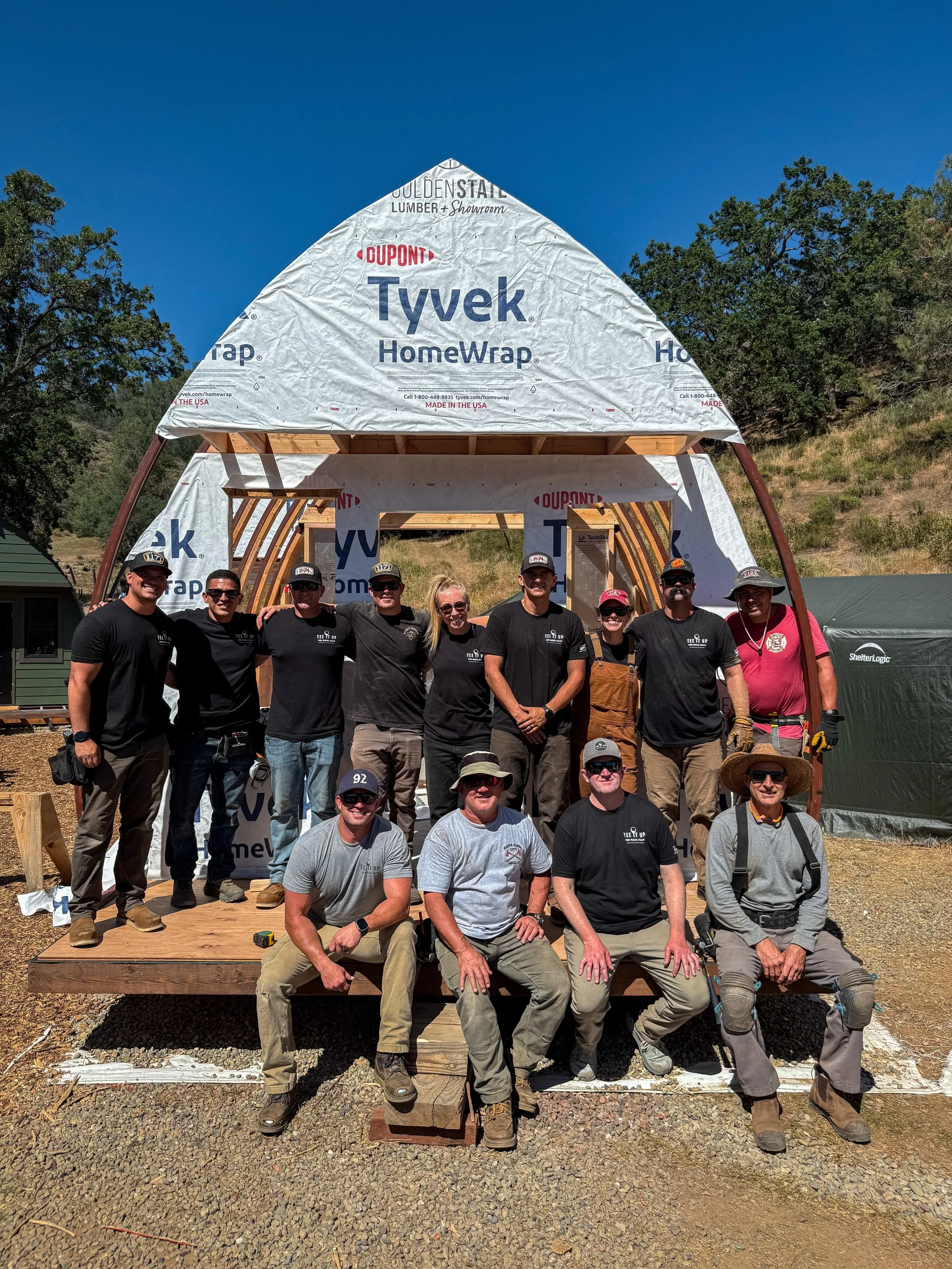 Today, @teeitupforementalhealth and members of the Santa Clara City Fire Department rolled up their sleeves to help build the future first responder lodging cabins at Runestone Ranch. 

Not only did they help build these cabins with their own hands, 