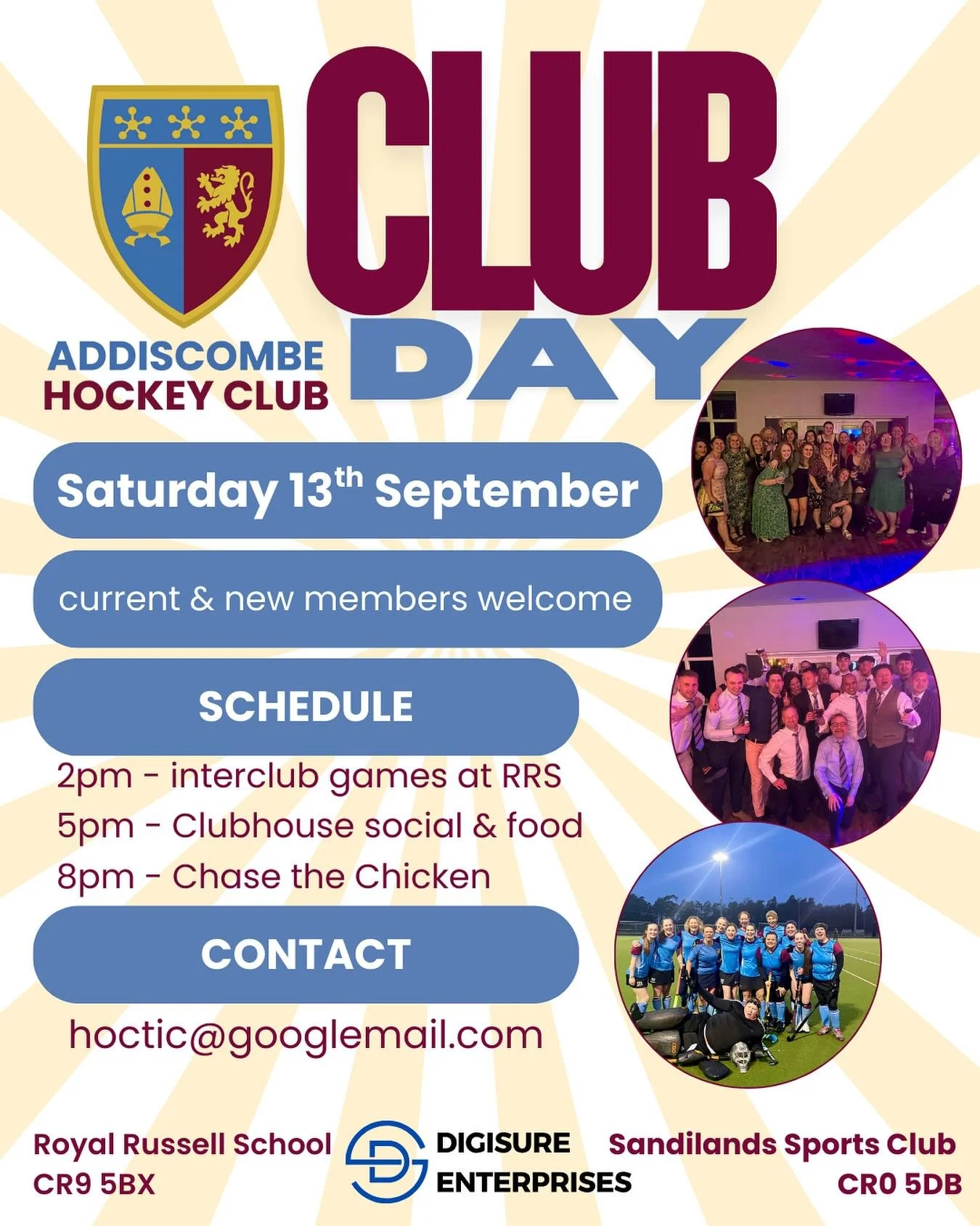 Join us for our Club Day to kick off the 25/26 season. An afternoon of hockey, catching up with fellow club members and fun! Whether you&rsquo;re a player, supporter or new to the club, come along and be part of the action 💙🏑

🫱🏼&zwj;🫲🏾 Sponsor