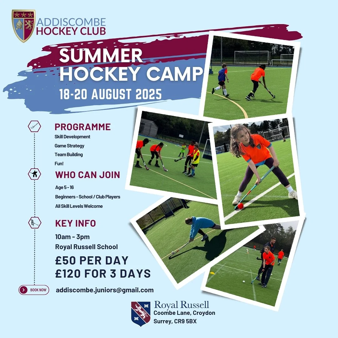 Join us for a fun-filled hockey camp that&rsquo;ll have you improving your hockey, learning new skills, scoring goals and making memories! 

📆 Dates: 18th - 20th August 2025
⏰ Time: 10am - 3pm 
💷 Price: &pound;50 per day, &pound;120 for 3 days
📍 L