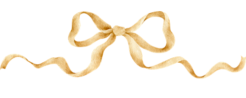 A beige ribbon tied into a bow with loose ends curling outward.