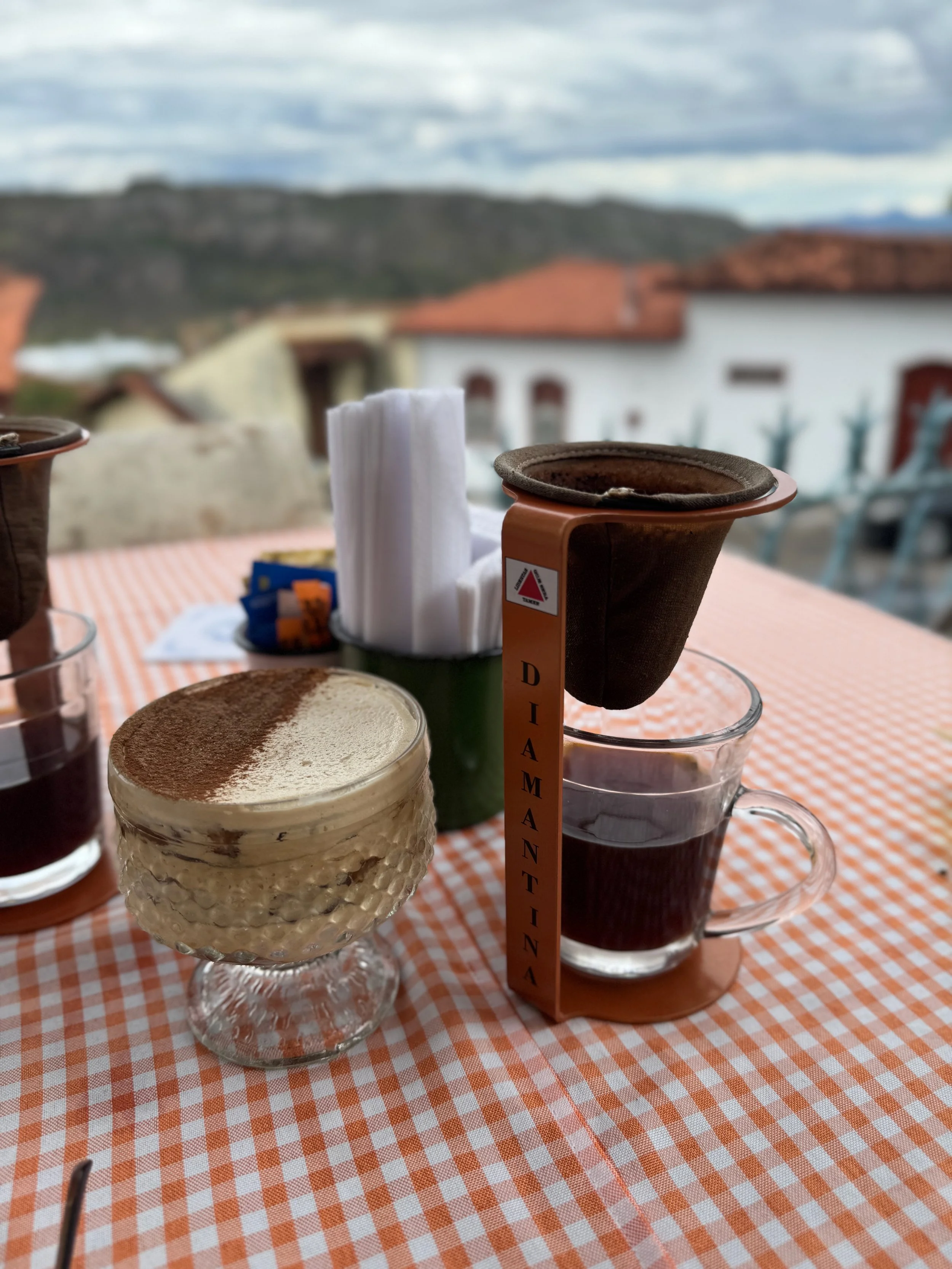 Diamantina — slow drip coffee and a quiet morning above the red roofs.