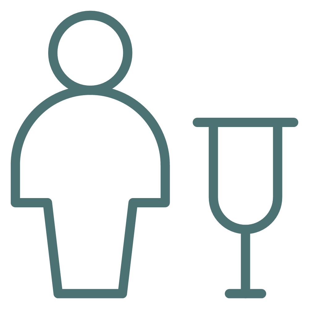 Icon of a person and a glass of champagne or wine