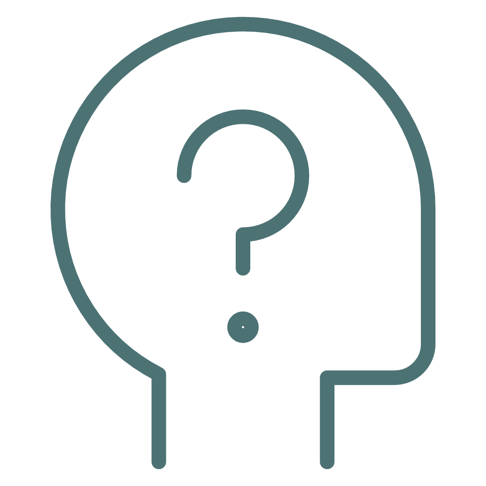 Outline of a human head with a large question mark inside it.