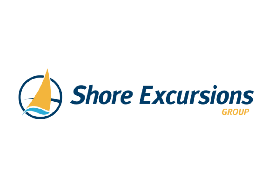 Logo for Shore Excursions Group featuring a yellow sailboat within a blue circle with dark blue text.