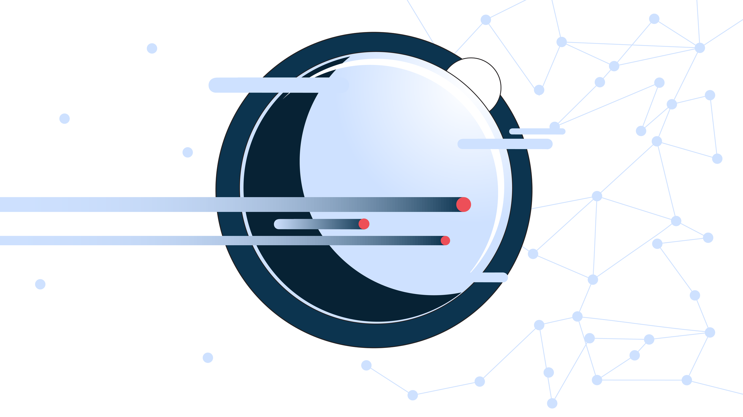 Abstract digital illustration of a planet, set against a background of interconnected nodes and lines representing a network or technology theme.