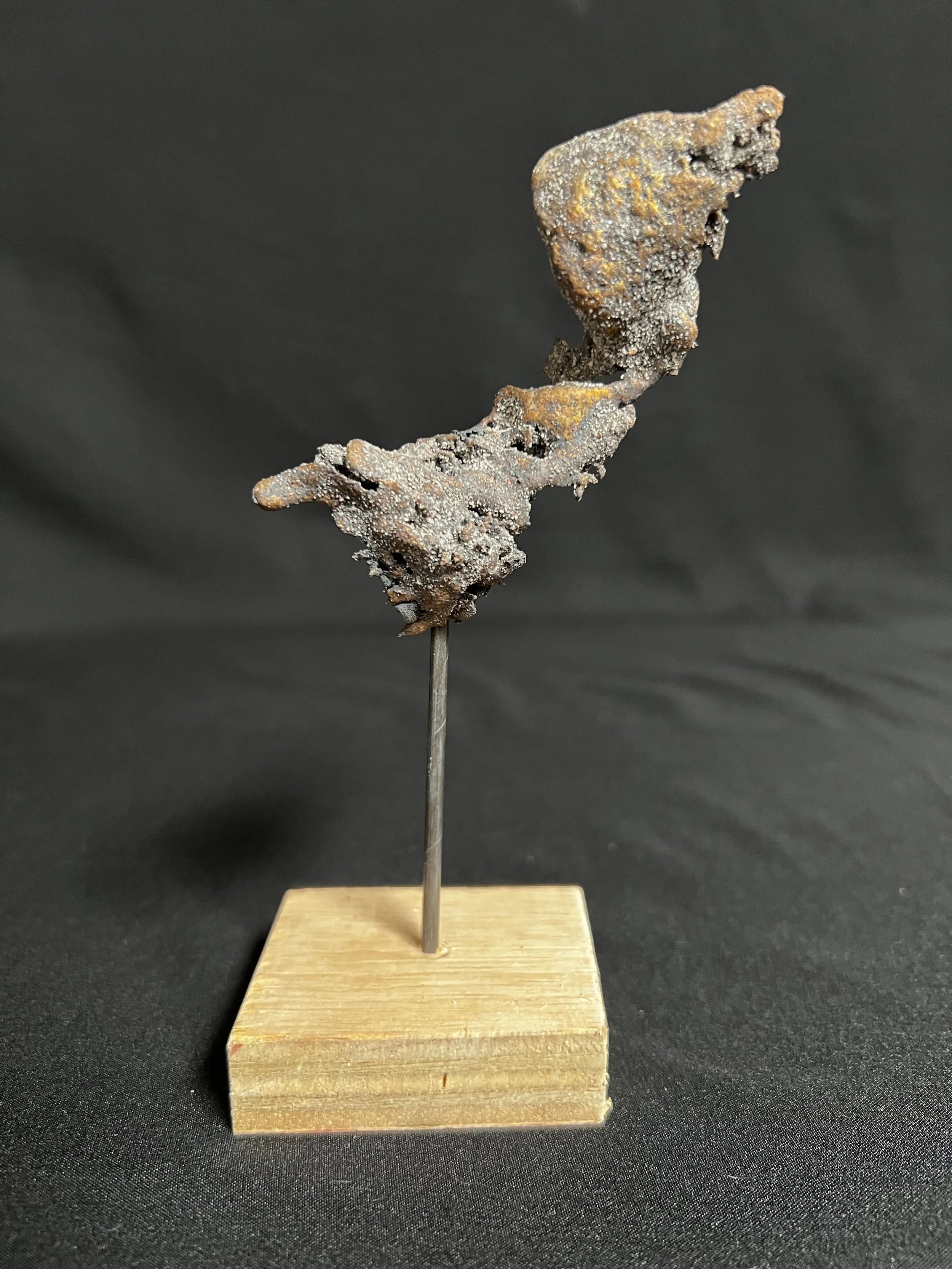 Jewel Series_Torso Ascending I     6"x3"x2"    Bronze, Epoxy Putty, Wood