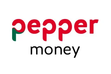 Logo with the words 'pepper' in red and green and 'money' in black.