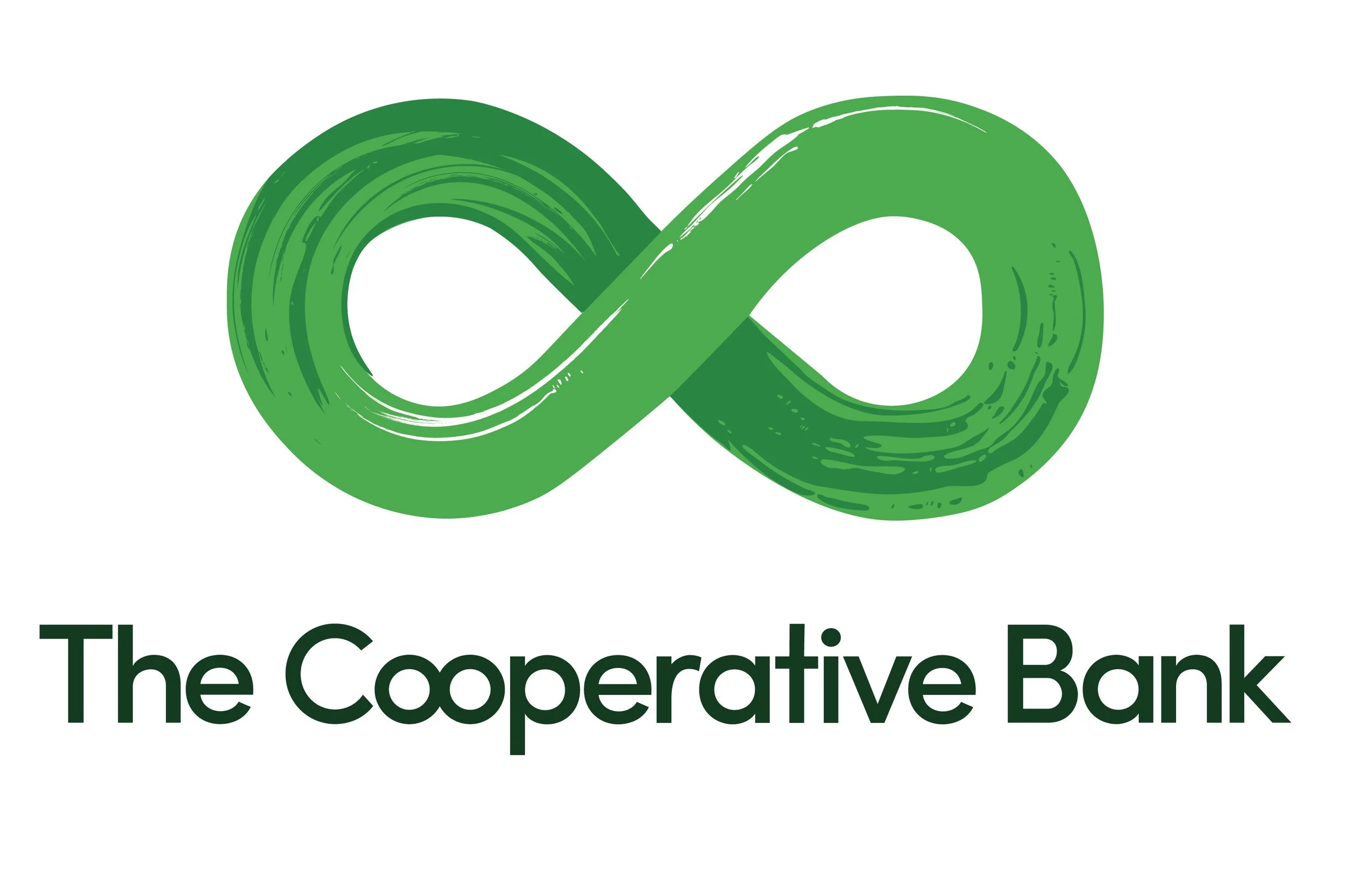 Logo of The Cooperative Bank featuring a green infinity symbol and the bank's name in green text.