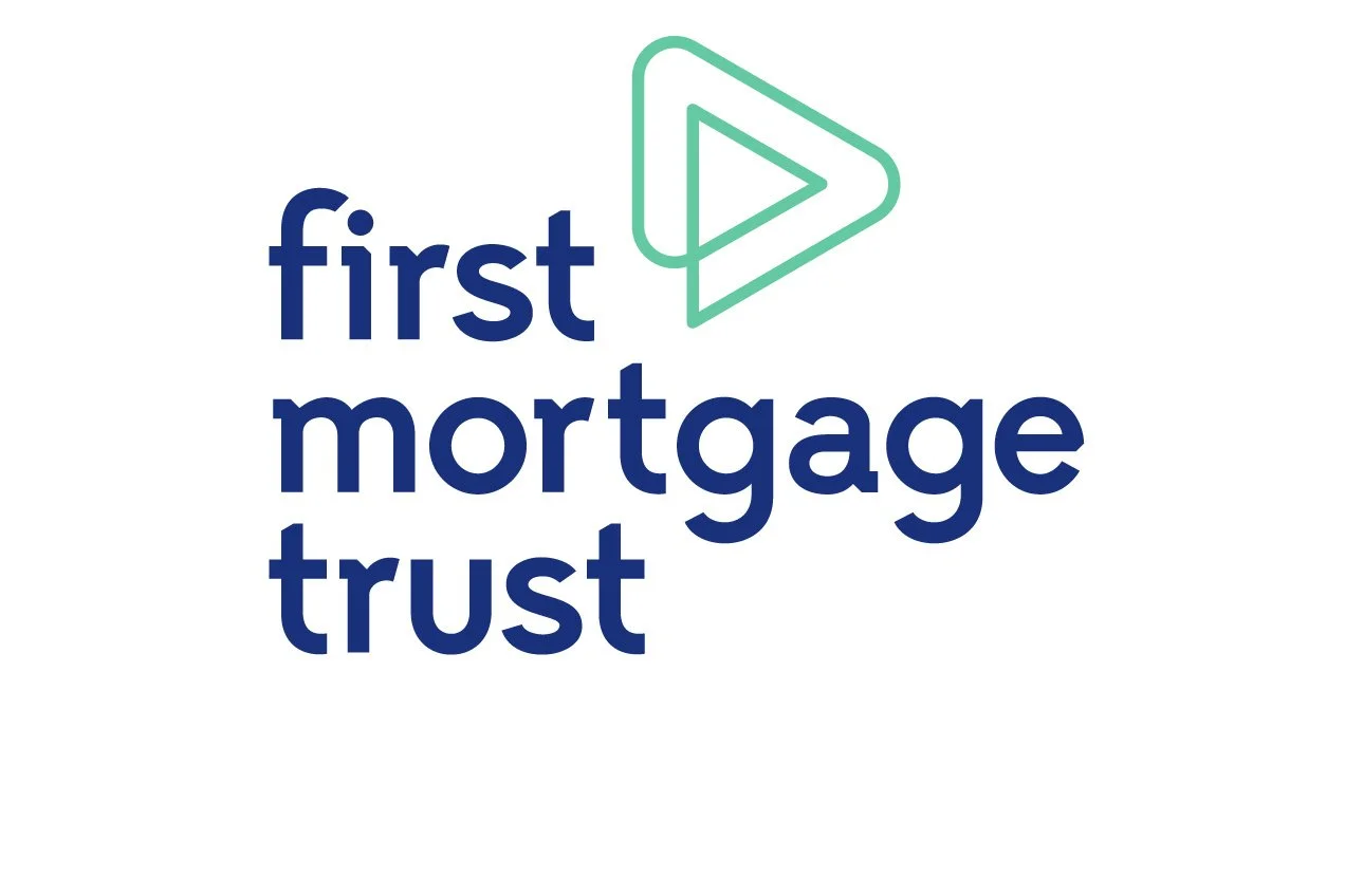 Logo for First Mortgage Trust includes a stylized play button icon and the company name in blue text.