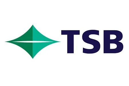 TSB logo with a green diamond-shaped icon and the letters TSB in bold navy blue text.