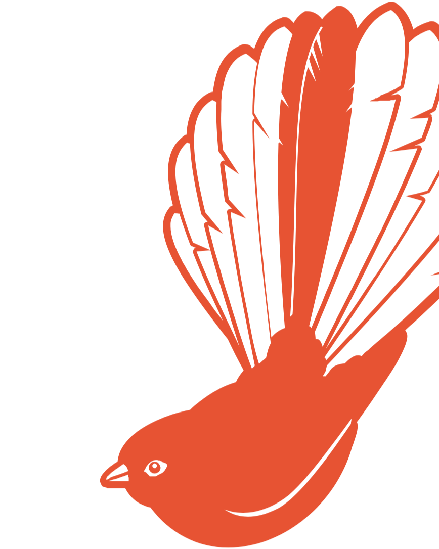 Illustration of a red bird, possibly a cardinal, with its wings spread upward.