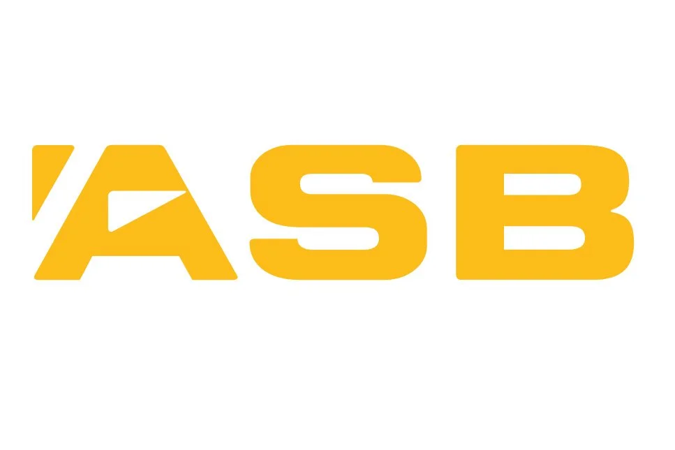 Logo with the letters 'ASB' in bold yellow font on a white background.