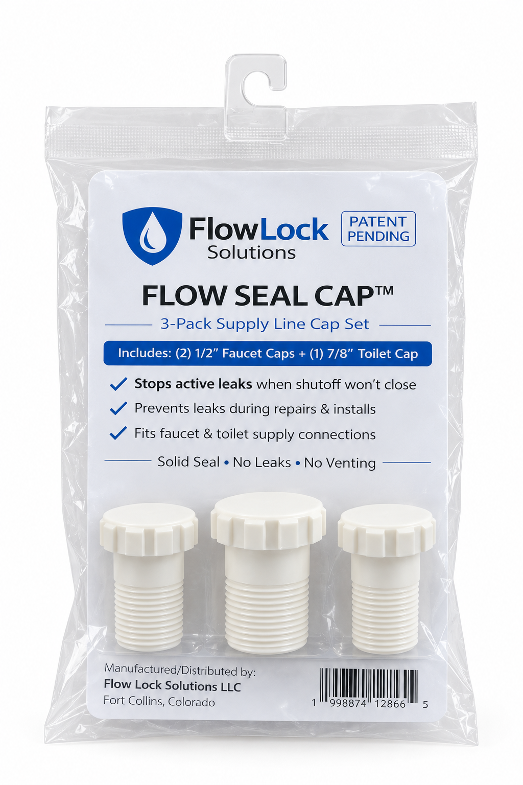 Flow Seal Cap ™ - 3 Pack Supply Line Cap Set