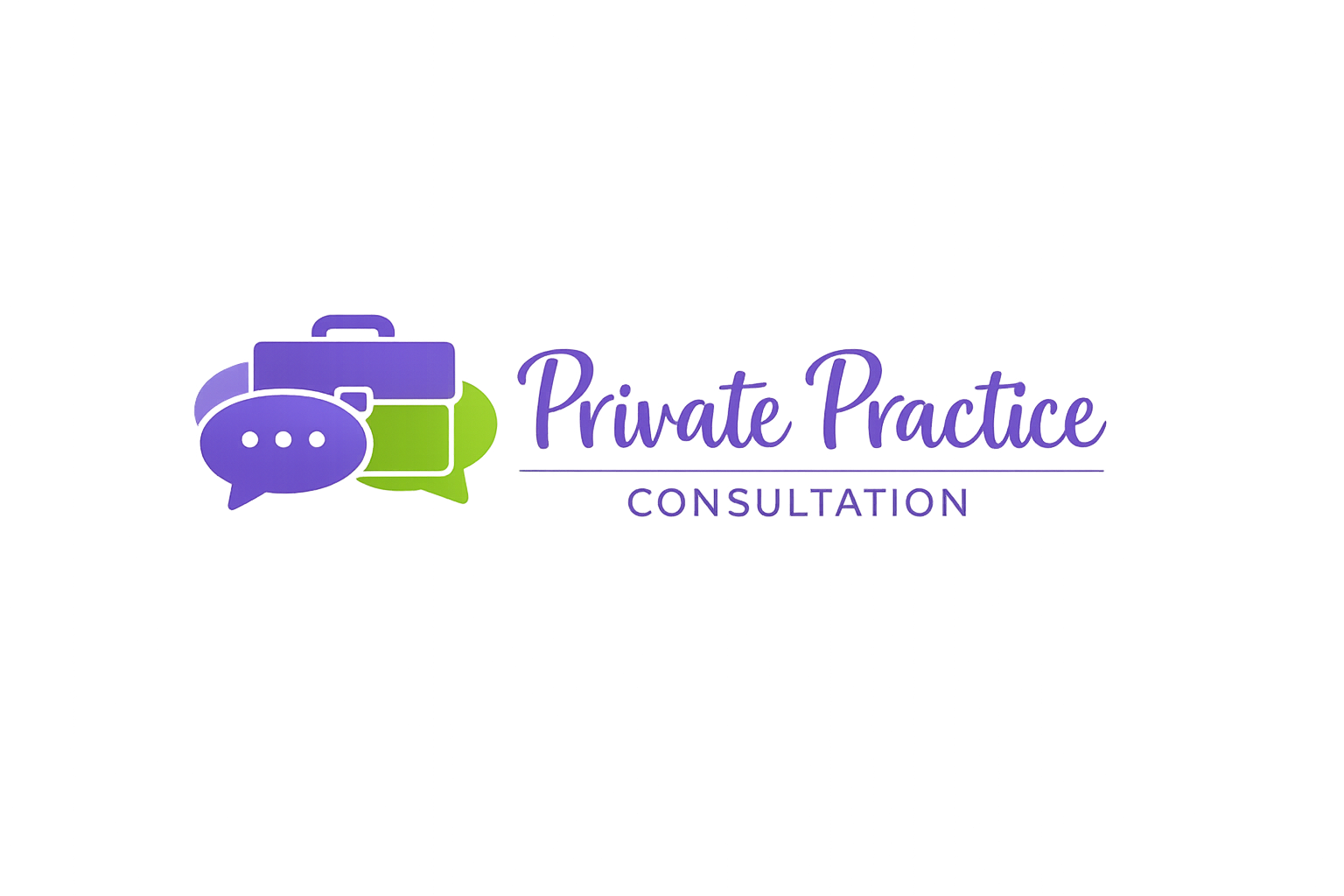 Neon sign with speech bubbles and briefcase, reading 'Private Practice Consultation' on a gray wall.