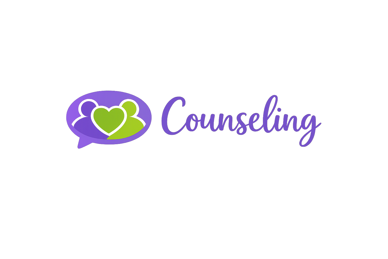 Neon sign reading 'Counseling' with a speech bubble containing three hearts in shades of purple and green.