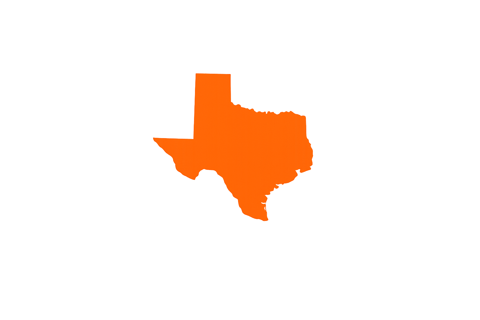 A map of Texas with the state highlighted in orange.
