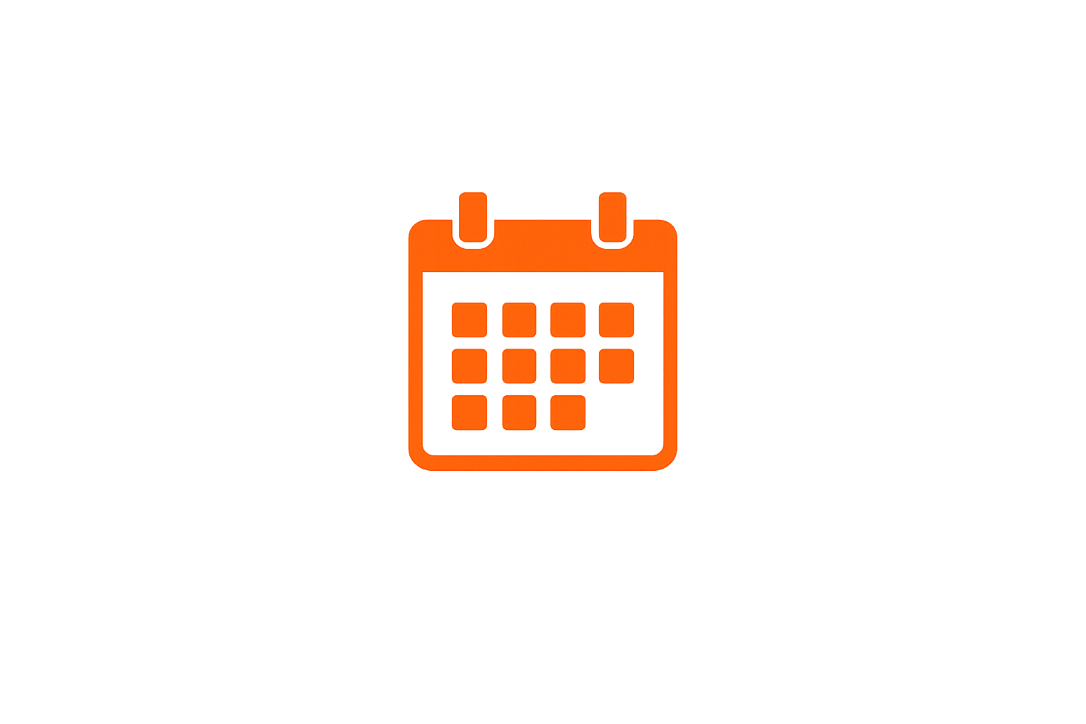 An orange calendar icon with a grid of squares on a black background.