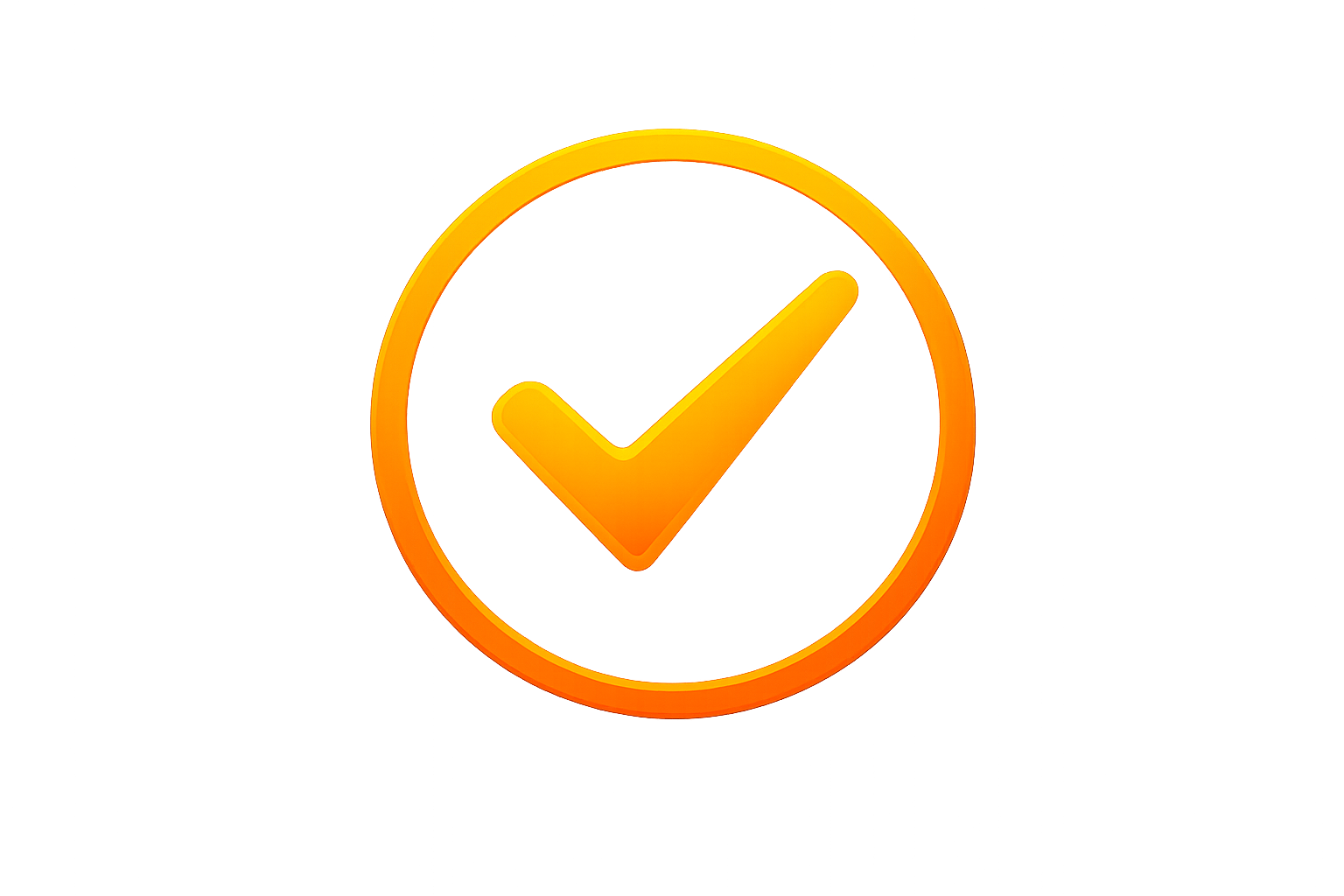 Orange circular badge with a checkmark in the center.