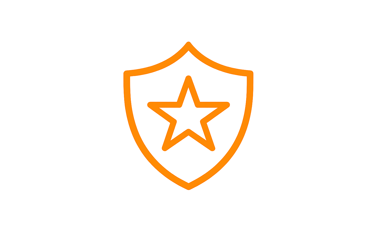 Orange shield with a star outline in the center, glowing against a gray background.
