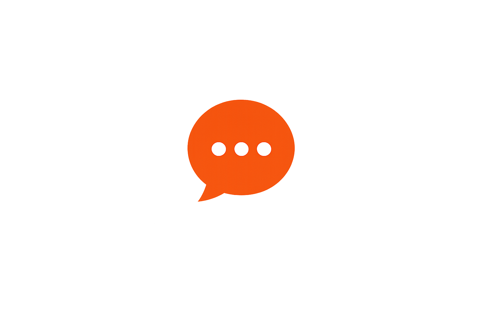 An orange chat bubble icon with three white dots in the center, indicating messaging or communication.