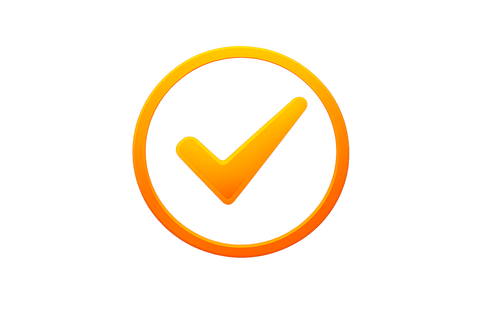 Orange circular badge with a checkmark in the center.