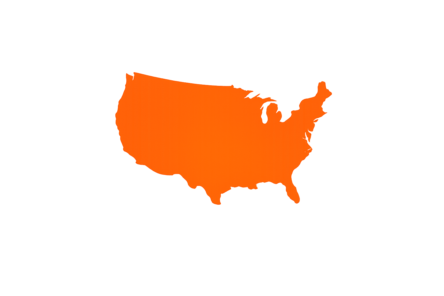 Map of the United States with an orange gradient fill on a black background.