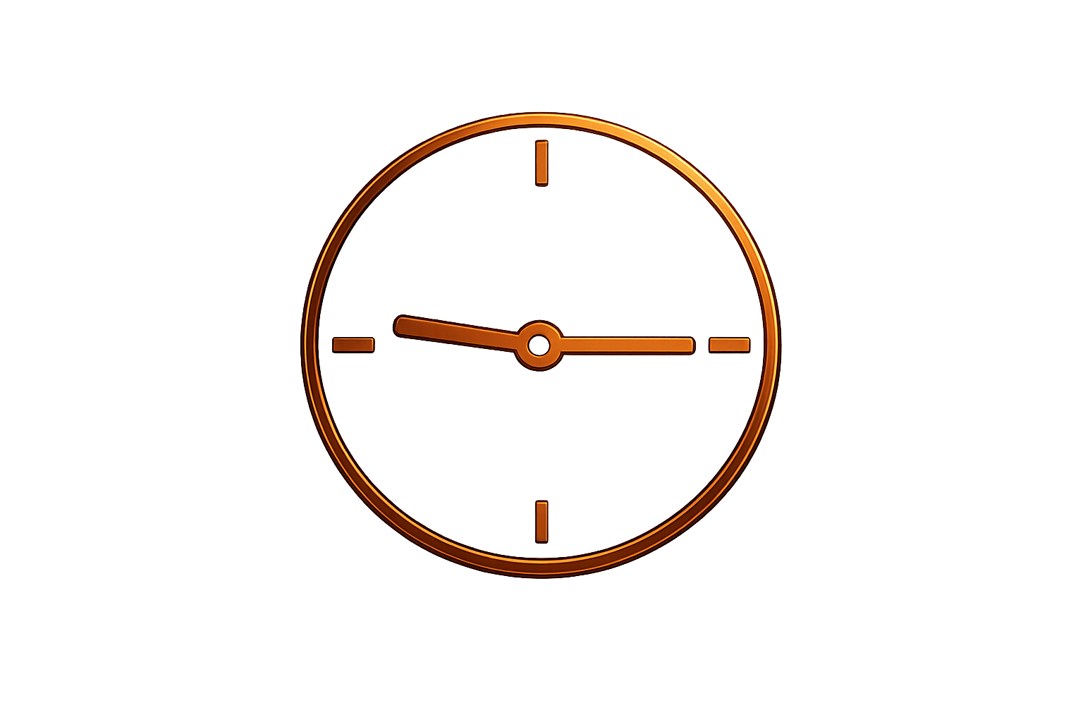 Close-up of a wristwatch with a brown face and copper-colored case, showing the time 3:45.