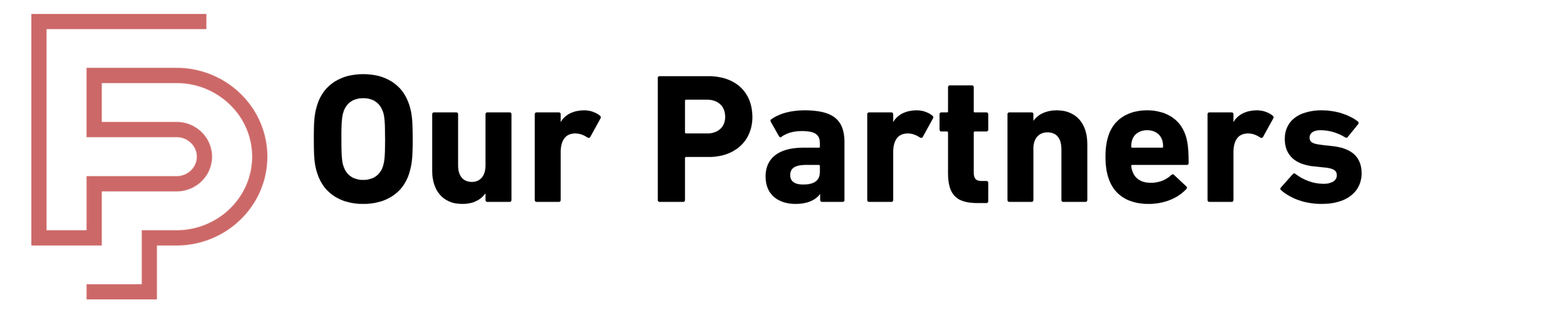 Logo with a red outline of the letter P, next to the text 'Our Partners' in black
