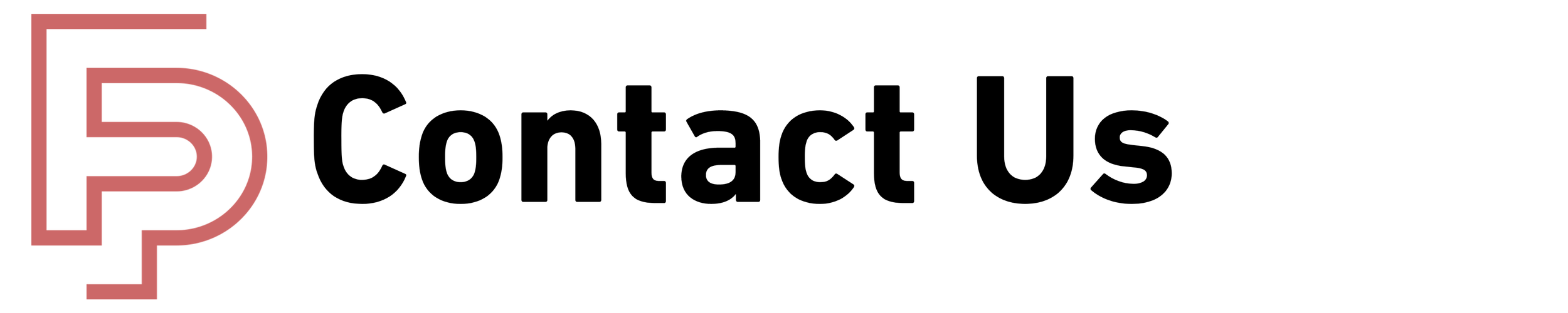 Contact us text with a pink logo on the left side.