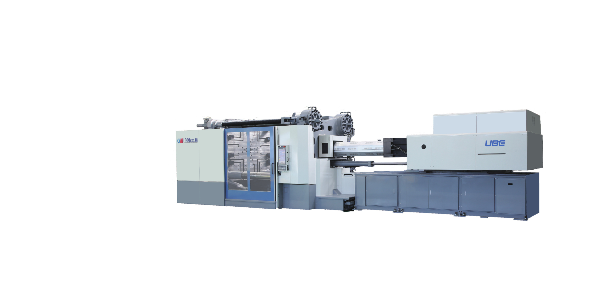 Industrial electronic manufacturing machine, UBE model, in gray and blue colors, used for processing or assembly tasks.